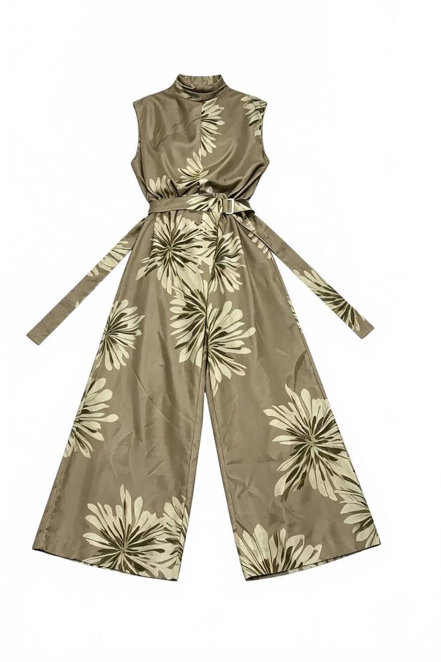 NEW BRUNELLO CUCINELLI women's floral bloom print sleeveless jumpsuit in khaki s